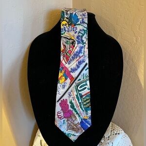 Vintage Nicole Miller Men's 1992 Ski Magazine Theme Black Green Tie Silk
